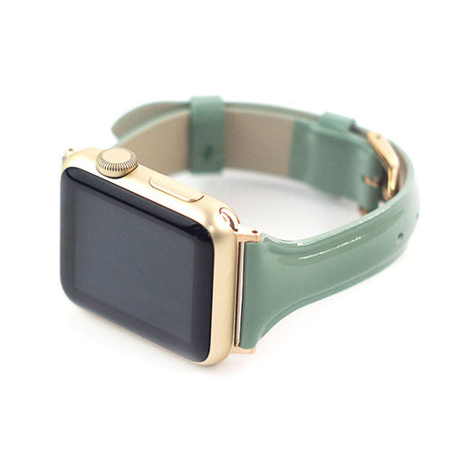 WEARPLANET Slim Line 本革 エナメルバンド for Apple Watch 45/44/42mm モスグリーン WP23096AWGR