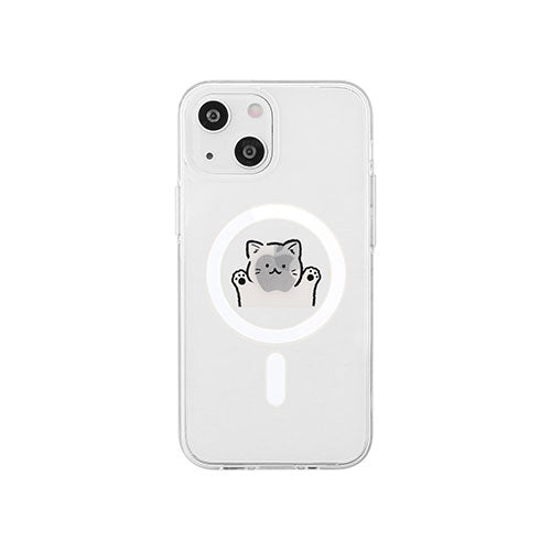 AKAN MagSafe対応クリアケース for iPhone 14 ネコちゃん 背面カバー型 AK23484i14