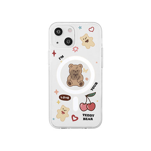 AKAN MagSafe対応クリアケース for iPhone 14 テディベア 背面カバー型 AK23489i14