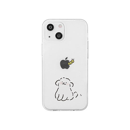 AKAN ソフトクリアケース for iPhone 14 ワンちゃんと虫 背面カバー型 AK23510i14
