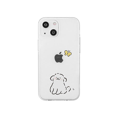 AKAN ソフトクリアケース for iPhone 14 ワンちゃんと蝶々 背面カバー型 AK23511i14