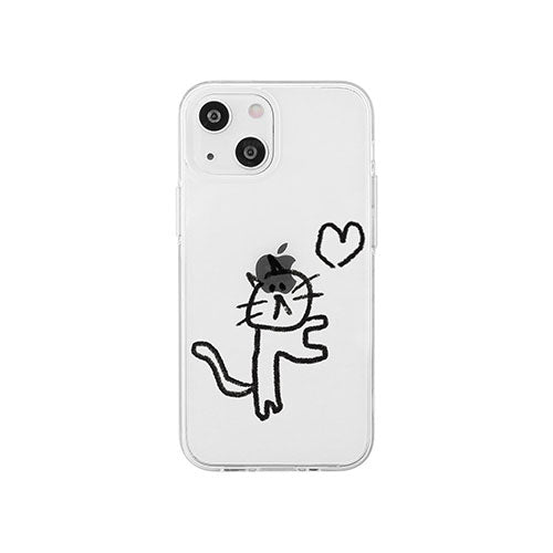 AKAN ソフトクリアケース for iPhone 14 ネコハート 背面カバー型 AK23512i14