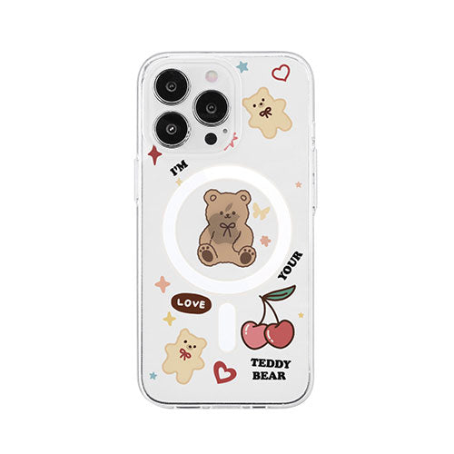 AKAN MagSafe対応クリアケース for iPhone 14 Pro テディベア 背面カバー型 AK23523i14P