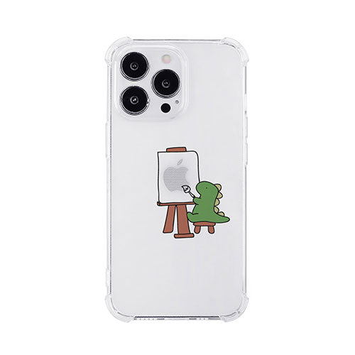 AKAN ソフトタフケース for iPhone 14 Pro おしごとザウルス―画家 グリーン 背面カバー型 AK23527i14P