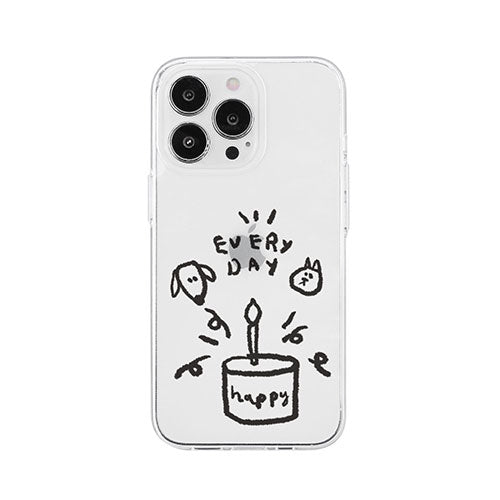AKAN ソフトクリアケース for iPhone 14 Pro ワンにゃんバースデー 背面カバー型 AK23551i14P