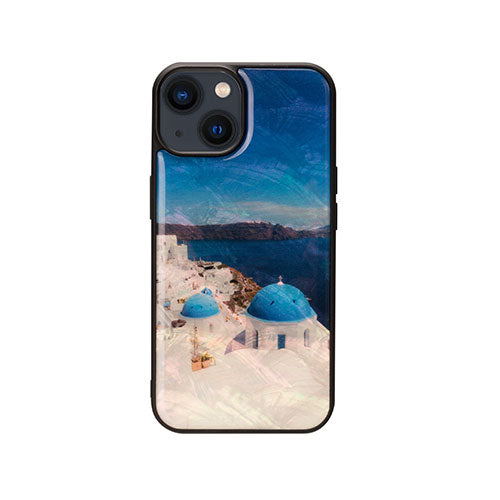 ikins 天然貝ケース for iPhone 14 サントリーニ島 背面カバー型 I23571i14