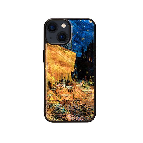 ikins 天然貝ケース for iPhone 14 夜のカフェテラス 背面カバー型 I23572i14