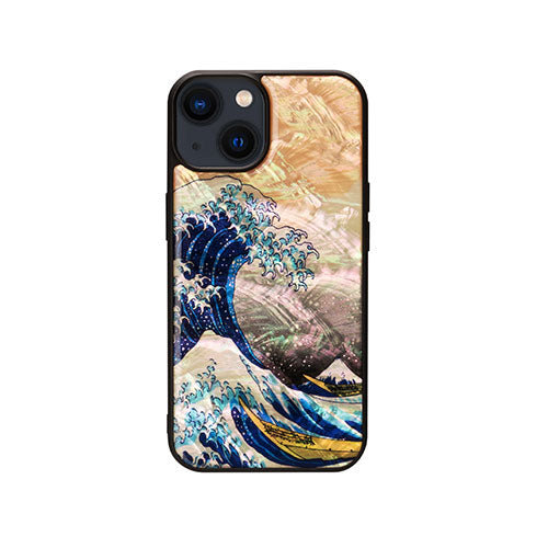 ikins 天然貝ケース for iPhone 14 神奈川沖浪裏 背面カバー型 I23578i14