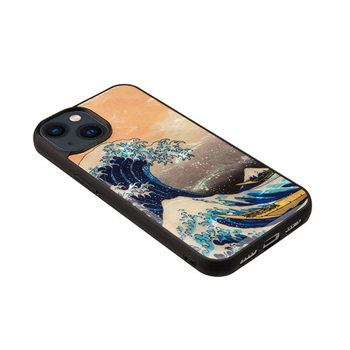 ikins 天然貝ケース for iPhone 14 神奈川沖浪裏 背面カバー型 I23578i14
