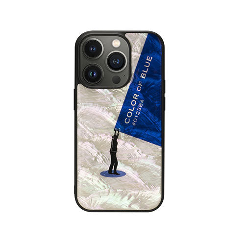 ikins 天然貝ケース for iPhone 14 Pro Royal Blue 背面カバー型 I23584i14P