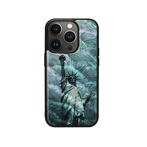 ikins 天然貝ケース for iPhone 14 Pro 自由の女神 背面カバー型 I23586i14P
