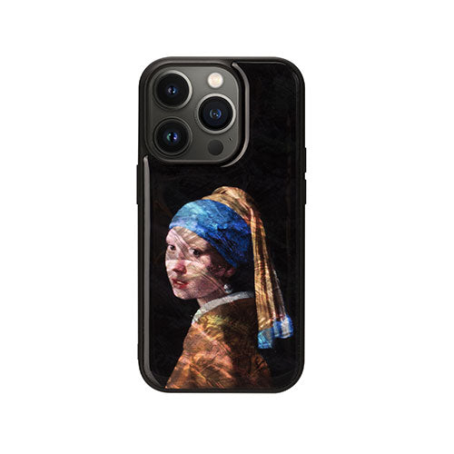 ikins 天然貝ケース for iPhone 14 Pro 真珠の耳飾りの少女 背面カバー型 I23591i14P