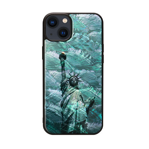 ikins 天然貝ケース for iPhone 14 Plus 自由の女神 背面カバー型 I23598i14M