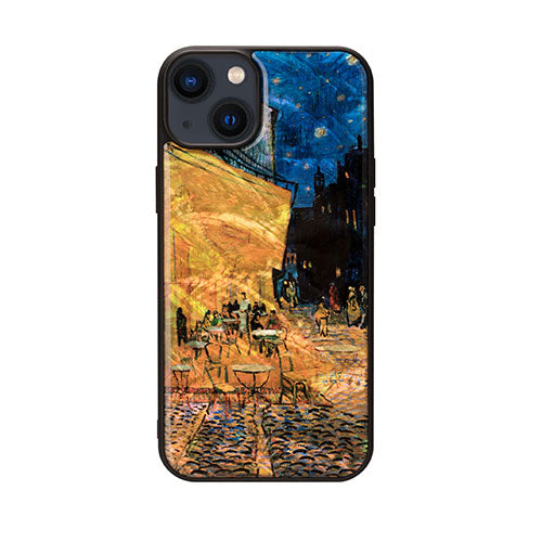 ikins 天然貝ケース for iPhone 14 Plus 夜のカフェテラス 背面カバー型 I23600i14M