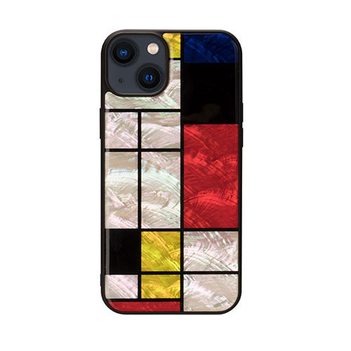 ikins 天然貝ケース for iPhone 14 Plus Mondrian 背面カバー型 I23604i14M