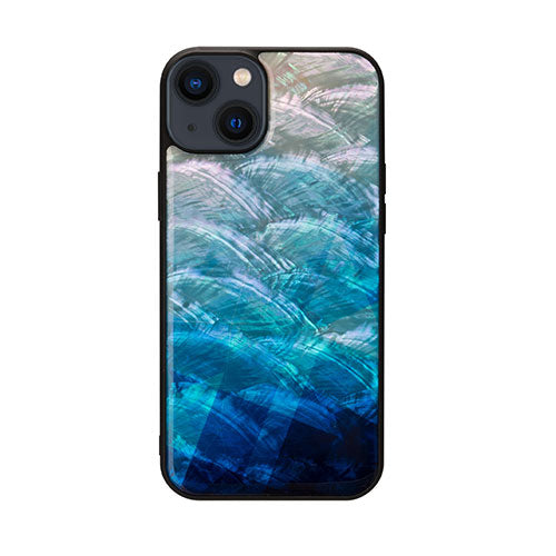 ikins 天然貝ケース for iPhone 14 Plus Blue Lake 背面カバー型 I23605i14M