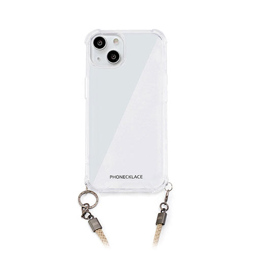 PHONECKLACE ロープショルダーストラップ付きクリアケース for iPhone 14 ベージュ 背面カバー型 PN23853i14BG