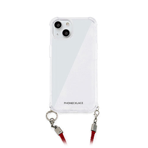 PHONECKLACE ロープショルダーストラップ付きクリアケース for iPhone 14 ダークレッド 背面カバー型 PN23854i14RD