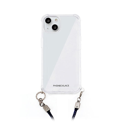 PHONECKLACE ロープショルダーストラップ付きクリアケース for iPhone 14 ネイビー 背面カバー型 PN23855i14NV