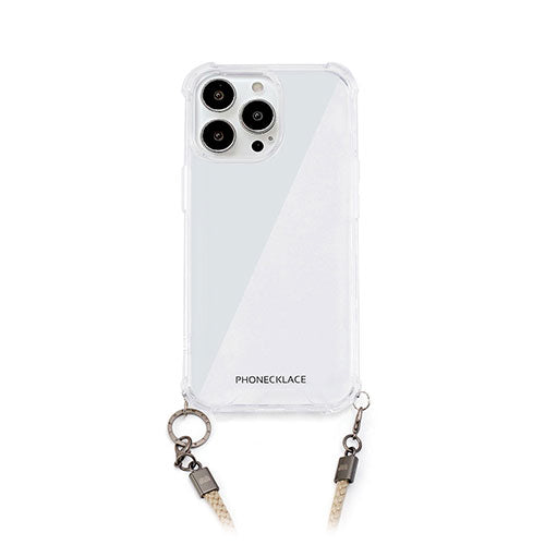 PHONECKLACE ロープショルダーストラップ付きクリアケース for iPhone 14 Pro ベージュ 背面カバー型 PN23874i14PBG