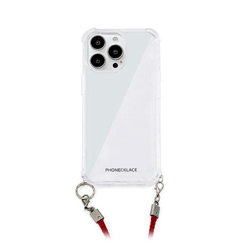 PHONECKLACE ロープショルダーストラップ付きクリアケース for iPhone 14 Pro ダークレッド 背面カバー型 PN23875i14PRD
