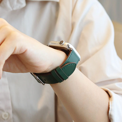EGARDEN スクエアバックル本革バンド for Apple Watch 49/45/44/42mm ディープグリーン EG24860AWGN