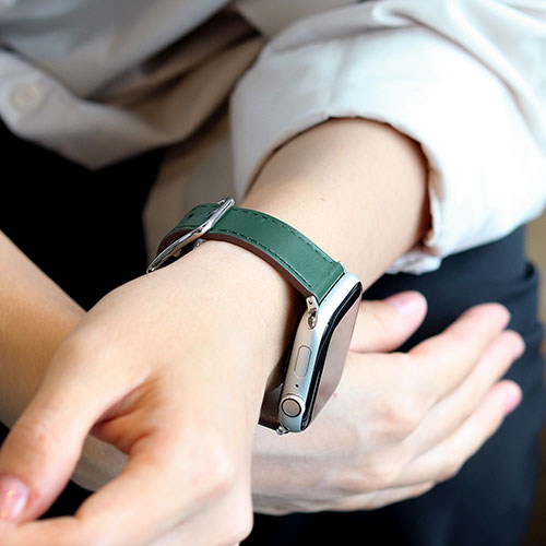 EGARDEN スクエアバックル本革バンド for Apple Watch 49/45/44/42mm ディープグリーン EG24860AWGN