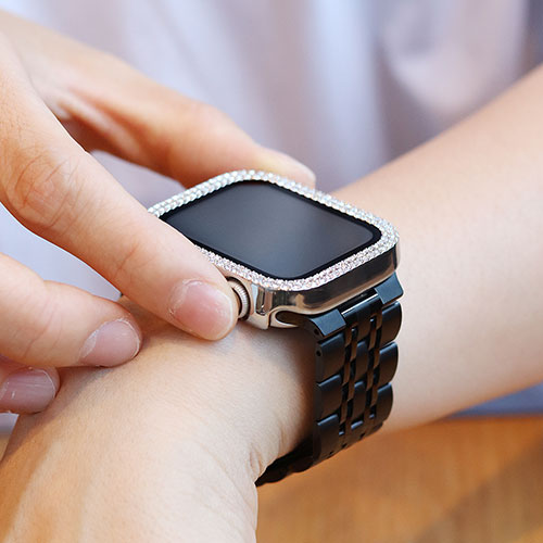EGARDEN ガラスフィルム一体型ラインストーンケース for Apple Watch 44mm シルバー EG24871AWSV