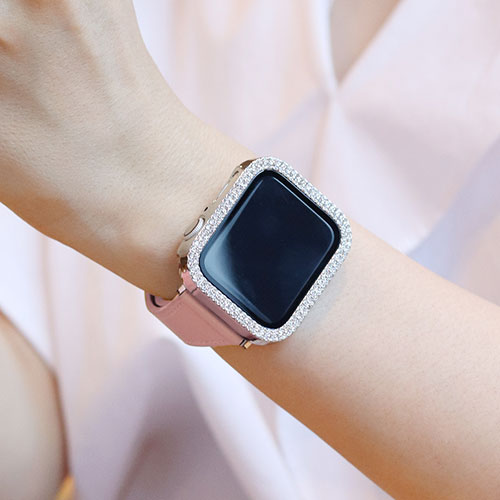 EGARDEN ガラスフィルム一体型ラインストーンケース for Apple Watch 44mm シルバー EG24871AWSV