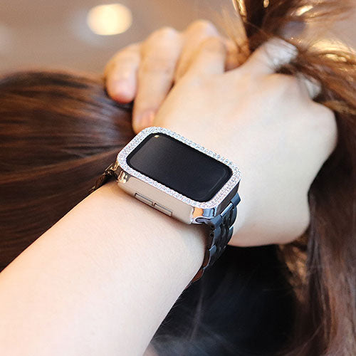 EGARDEN ガラスフィルム一体型ラインストーンケース for Apple Watch 44mm シルバー EG24871AWSV