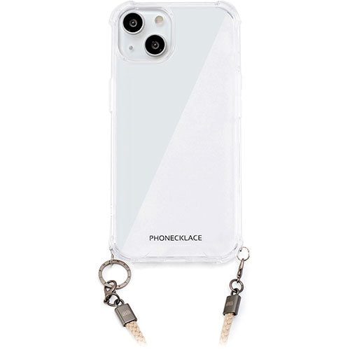 PHONECKLACE フォンネックレス ロープショルダーストラップ付きクリアケース for iPhone 15　ベージュ PN25561i15