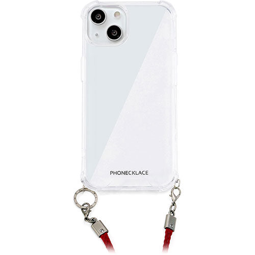 PHONECKLACE フォンネックレス ロープショルダーストラップ付きクリアケース Dark　for iPhone 15 ダークレッド PN25562i15