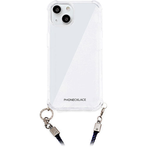 PHONECKLACE フォンネックレス ロープショルダーストラップ付きクリアケース for iPhone 15　ネイビー PN25563i15