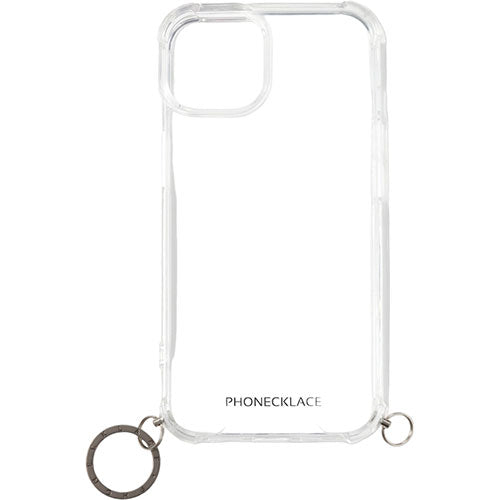 PHONECKLACE フォンネックレス ストラップ用リング付きクリアケース　for iPhone 15　ガンブラックチャーム PN25566i15