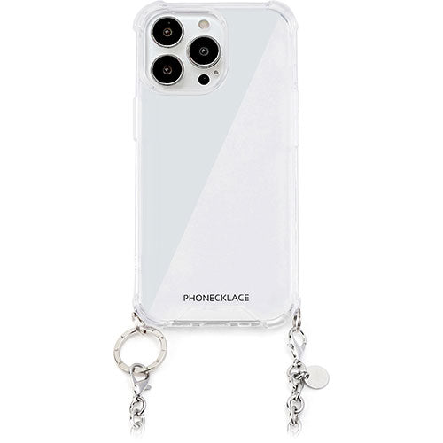 PHONECKLACE フォンネックレス チェーンショルダーストラップ付きクリアケース for iPhone 15 Pro　シルバー PN25574i15PR