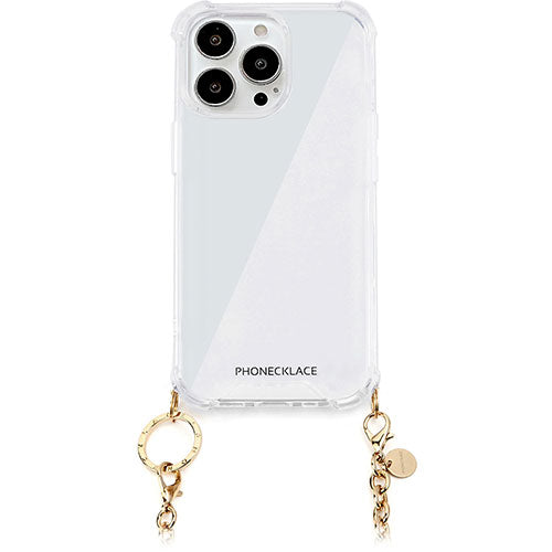 PHONECKLACE フォンネックレス チェーンショルダーストラップ付きクリアケース for iPhone 15 Pro　ゴールド PN25575i15PR