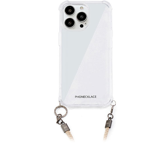 PHONECKLACE フォンネックレス ロープショルダーストラップ付きクリアケース for iPhone 15 Pro　ベージュ PN25577i15PR