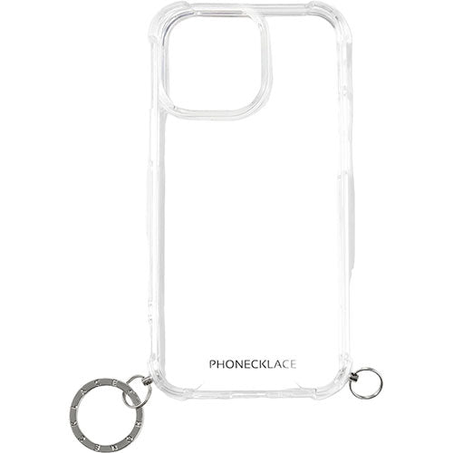 PHONECKLACE フォンネックレス ストラップ用リング付きクリアケース　for iPhone 15 Pro　シルバーチャーム PN25580i15PR