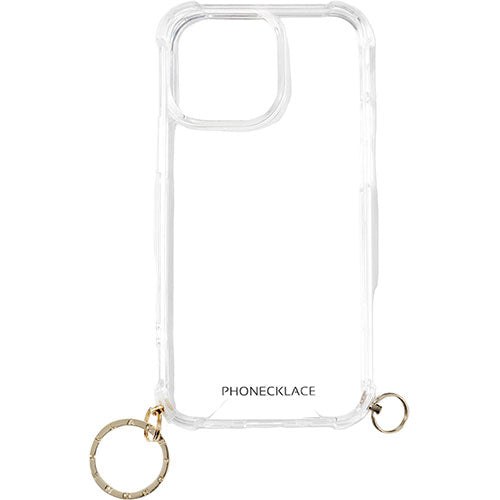 PHONECKLACE フォンネックレス ストラップ用リング付きクリアケース　for iPhone 15 Pro　ゴールドチャーム PN25581i15PR
