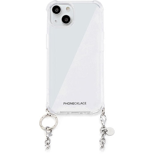 PHONECKLACE フォンネックレス チェーンショルダーストラップ付きクリアケース for iPhone 15 Plus　シルバー PN25590i15PL