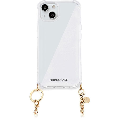 PHONECKLACE フォンネックレス チェーンショルダーストラップ付きクリアケース for iPhone 15 Plus　ゴールド PN25591i15PL