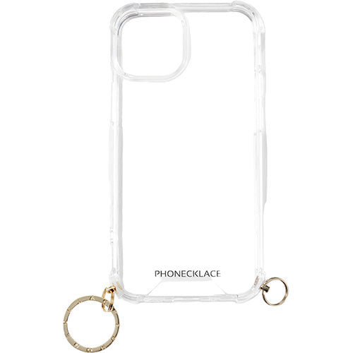 PHONECKLACE フォンネックレス ストラップ用リング付きクリアケース　for iPhone 15 Plus　ゴールドチャーム PN25593i15PL