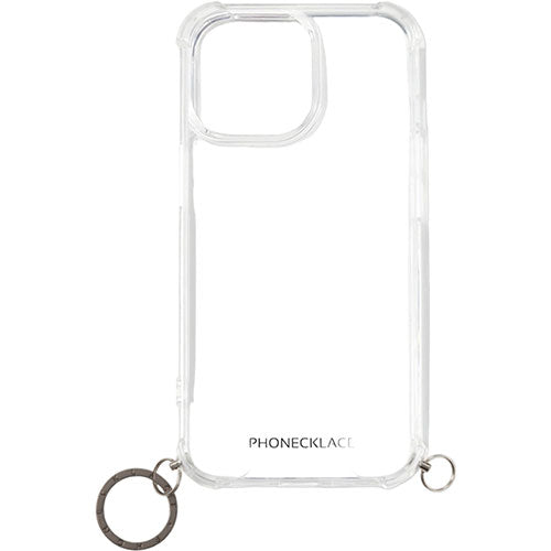PHONECKLACE フォンネックレス ストラップ用リング付きクリアケース　for iPhone 15 Pro Max　ガンブラックチャーム PN25606i15PM