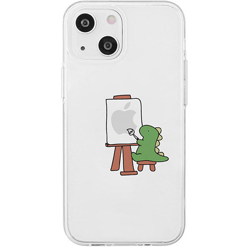 AKAN エイカン ソフトクリアケース for iPhone 15 おしごとザウルス―画家 グリーン AK25623i15