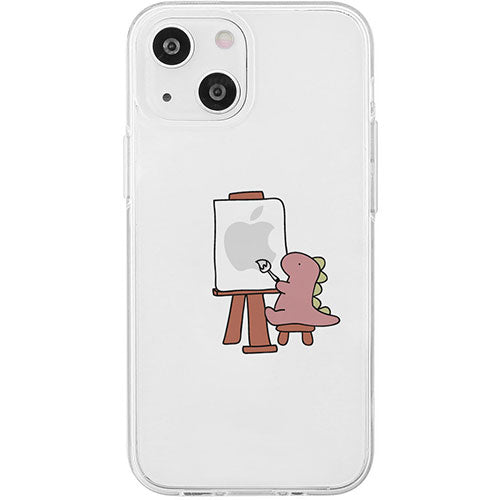 AKAN エイカン ソフトクリアケース for iPhone 15 おしごとザウルス―画家 ピンク AK25624i15