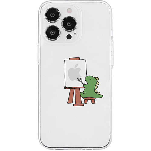 AKAN エイカン ソフトクリアケース for iPhone 15 Pro おしごとザウルス―画家 グリーン AK25643i15PR