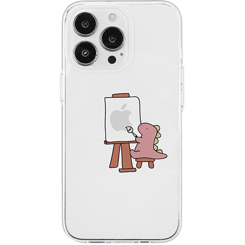 AKAN エイカン ソフトクリアケース for iPhone 15 Pro おしごとザウルス―画家 ピンク AK25644i15PR
