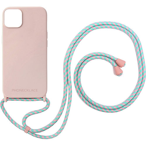 PHONECKLACE フォンネックレス ロープネックストラップ付きシリコンケース For iPhone 15　パウダーピンク PN25671i15