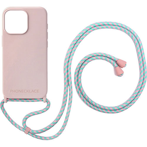 PHONECKLACE フォンネックレス ロープネックストラップ付きシリコンケース for iPhone 15 Pro　パウダーピンク PN25676i15PR
