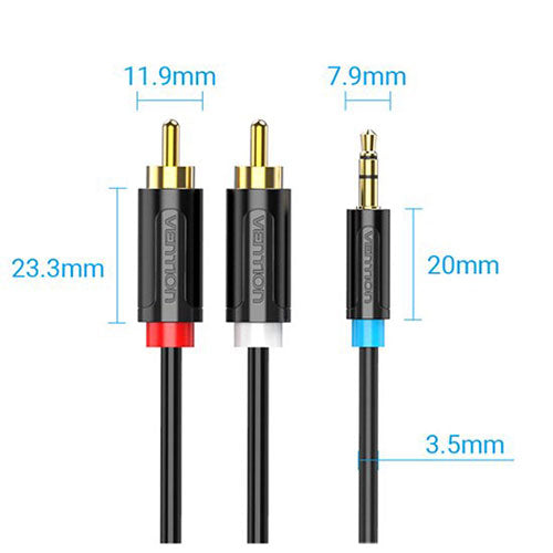 VENTION 3.5Mm Male to 2-Male RCAアダプターケーブル 1m Black BC-5541